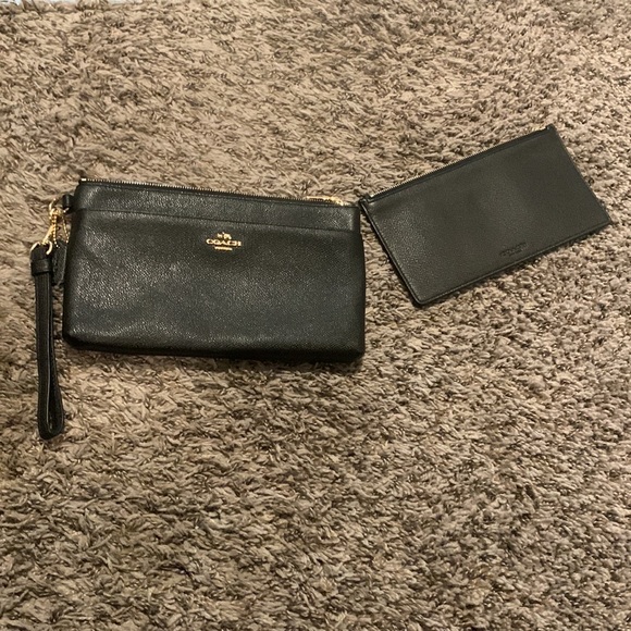 Black Leather Coach Wristlet - Picture 2 of 4